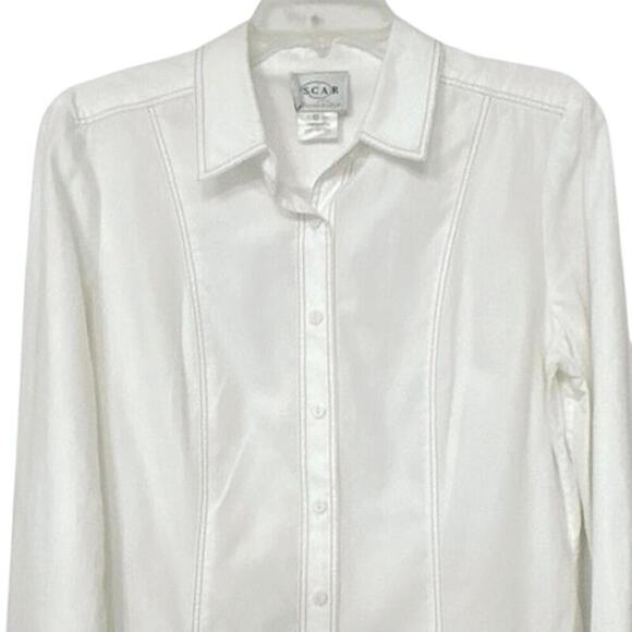 Oscar By Oscar De La Renta White Cotton Pink Trim Long Sleeve Button Down Top 10 - Picture 3 of 13